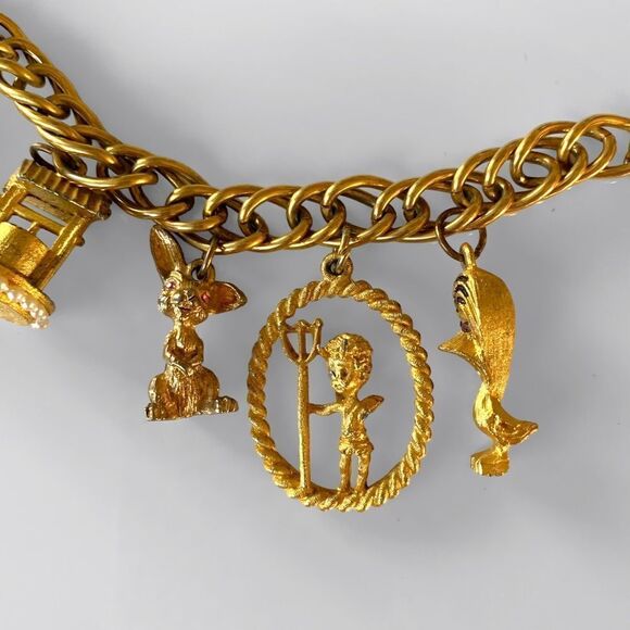 Vintage HOBCO Gold Chunky Charm Bracelet - Picture 3 of 8